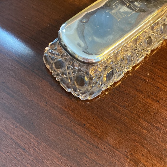 Hobnail Cut Glass Dressing Table Trinket Pot / Sterling Silver Lid - Picture 6 of 16